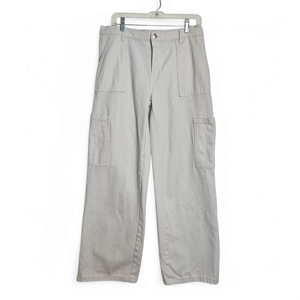 Refuge Denim Women's Ivory Wide Leg Pockets Cargo Utility Jeans Pants Size 7